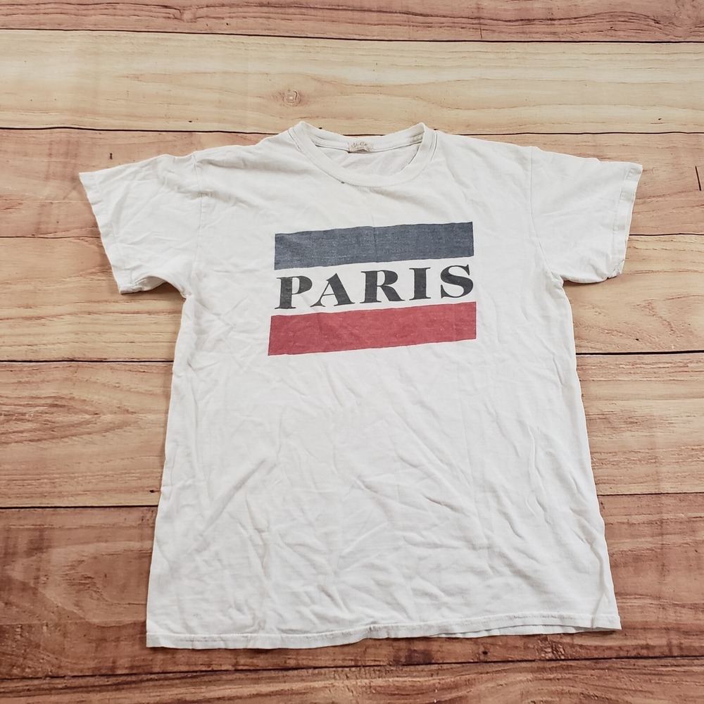 Brandy Melville Shirt Women One Size White Red Paris Basic Lightweight Ladies *